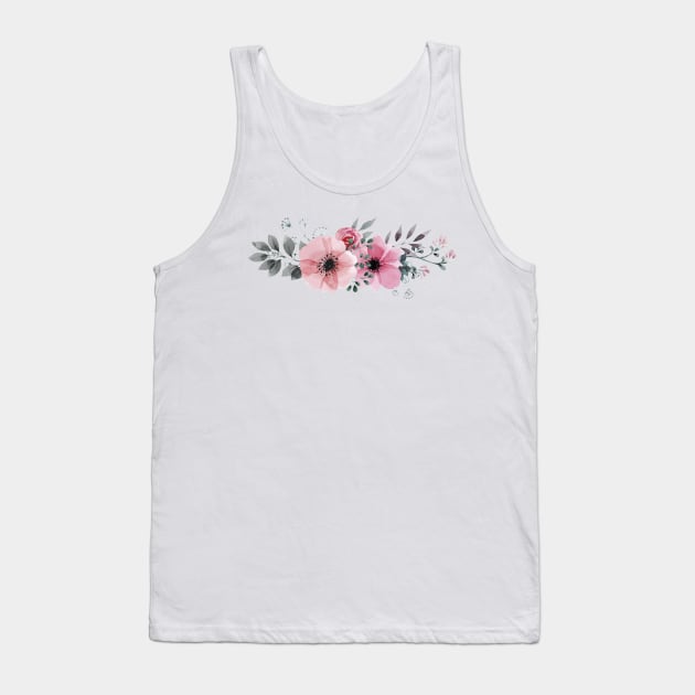 Bouquet of pretty pink flowers and greenery in watercolor Tank Top by ZenNature